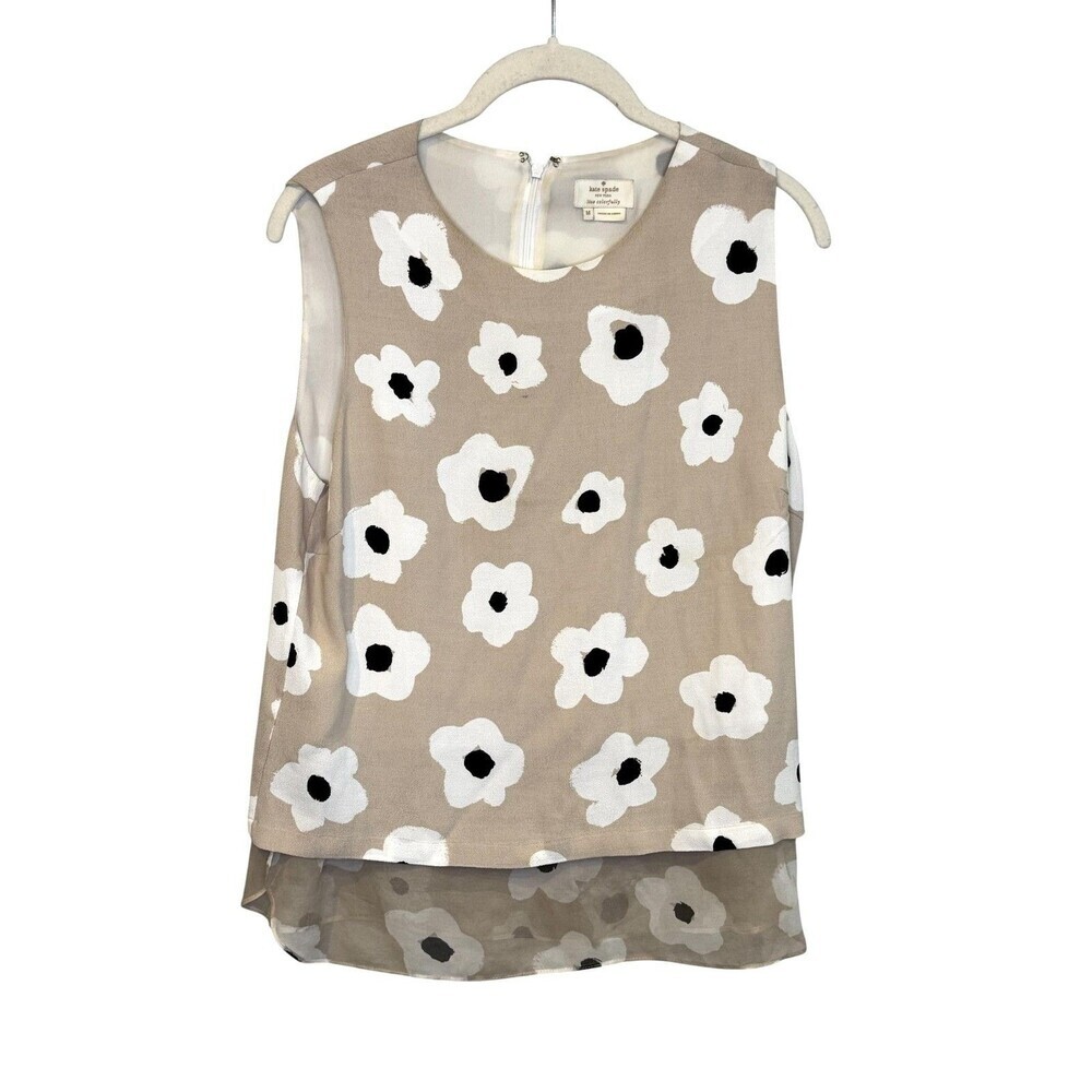 Kate Spade New York Faye FloralBlouse Womens M Beige Sleeveless Sheer Top